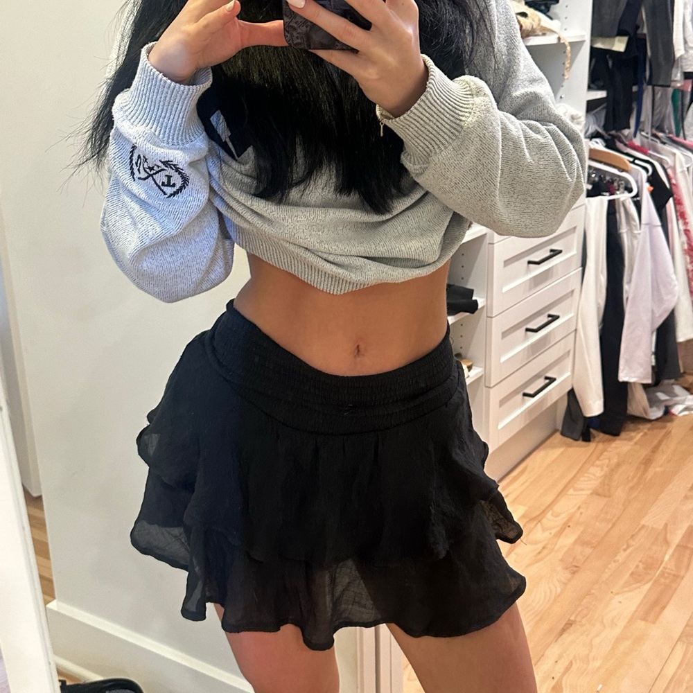 Black Mini Skater Skirt with Ruffled Tiers